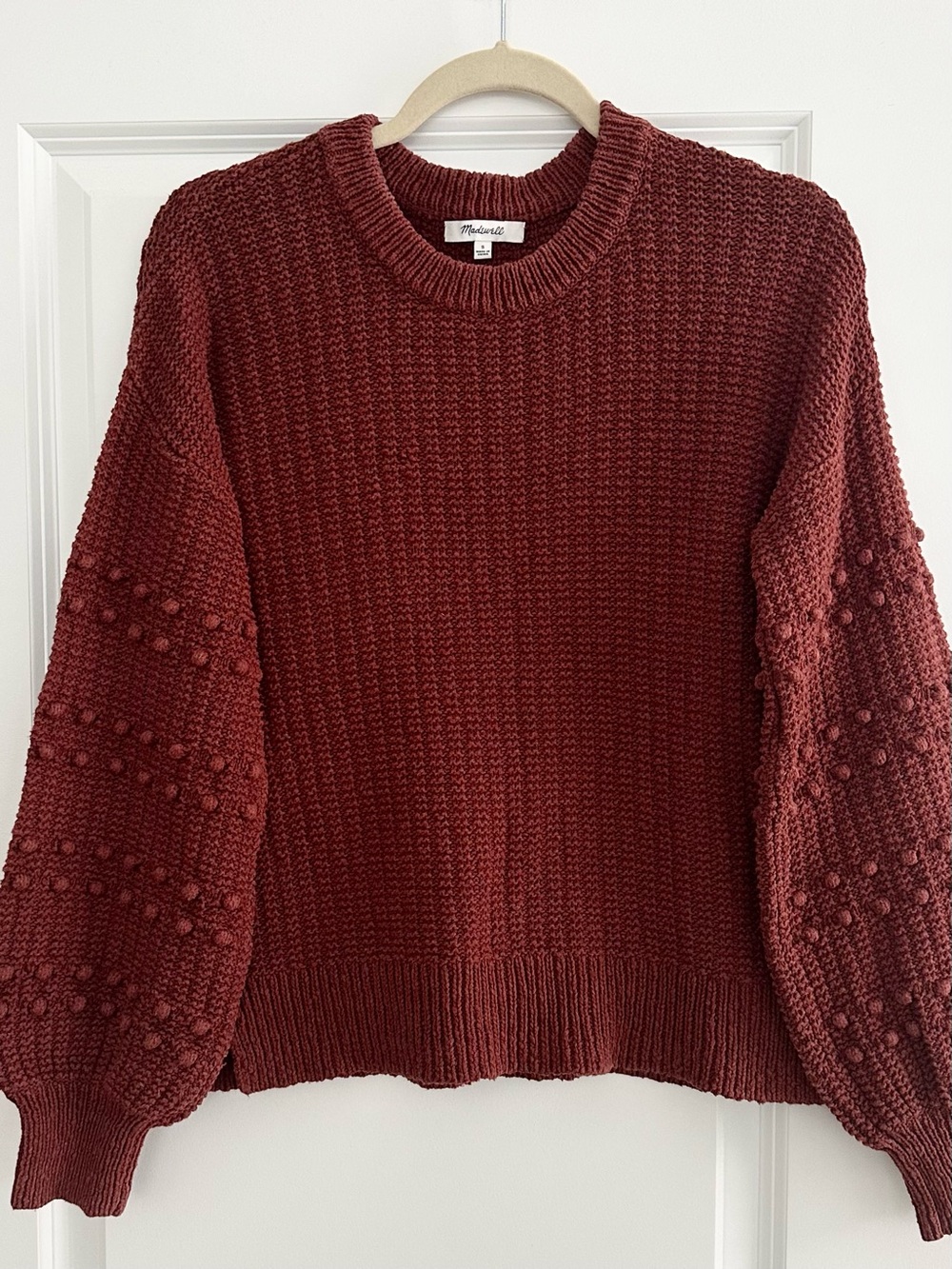 Madewell Fall Oversized Chunky Knit Rust Pullover Sweater Bobble Pom-Pom Sleeve